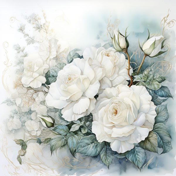 Watercolor White Roses Digital Paper: Romantic Floral Art (JPG, 300 DPI) — image 9