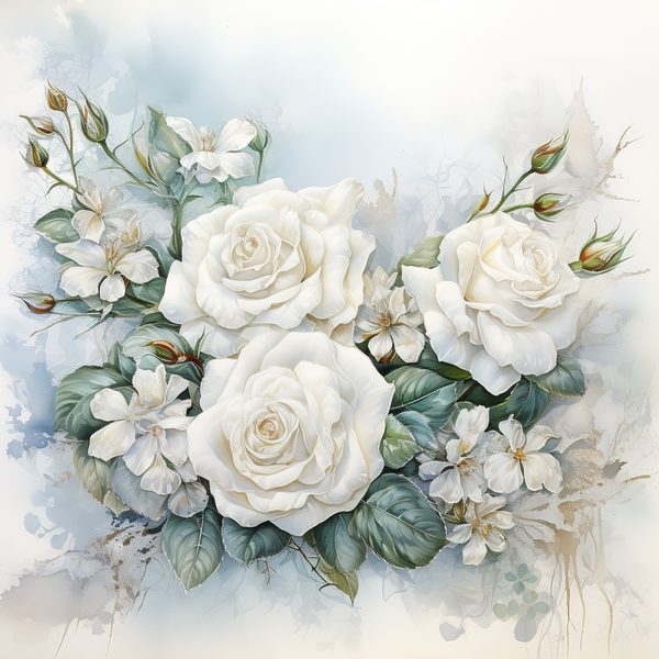 Watercolor White Roses Digital Paper: Romantic Floral Art (JPG, 300 DPI) — image 10