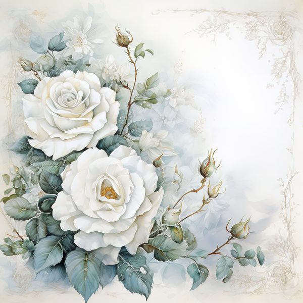 Watercolor White Roses Digital Paper: Romantic Floral Art (JPG, 300 DPI) — image 11