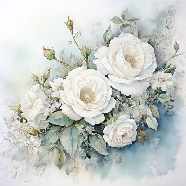 Watercolor White Roses Digital Paper: Romantic Floral Art (JPG, 300 DPI) — image 12
