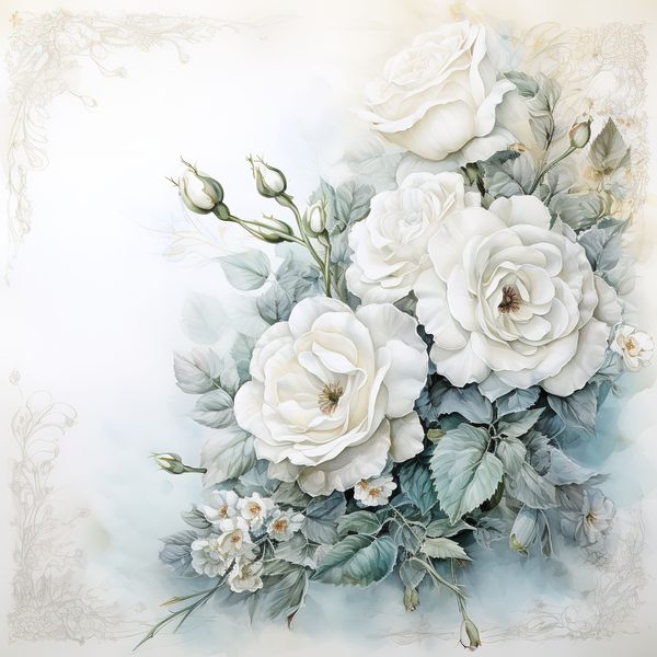 Watercolor White Roses Digital Paper: Romantic Floral Art (JPG, 300 DPI) — image 13