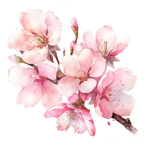 Watercolor Sakura Flowers Clipart: Pink Cherry Blossom Art (JPG, PNG) — image 1