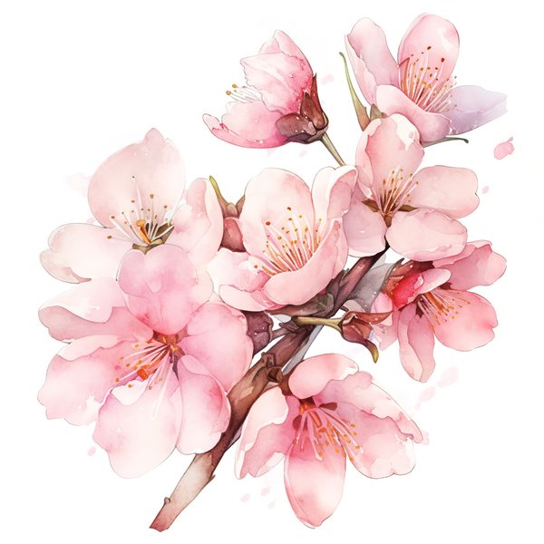 Watercolor Sakura Flowers Clipart: Pink Cherry Blossom Art (JPG, PNG) — image 2