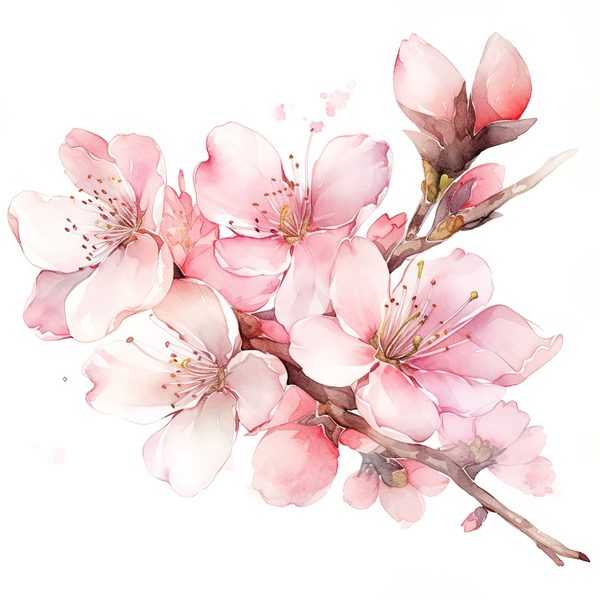Watercolor Sakura Flowers Clipart: Pink Cherry Blossom Art (JPG, PNG) — image 3