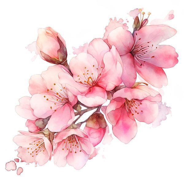 Watercolor Sakura Flowers Clipart: Pink Cherry Blossom Art (JPG, PNG) — image 4
