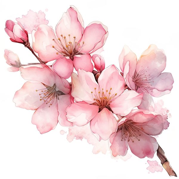 Watercolor Sakura Flowers Clipart: Pink Cherry Blossom Art (JPG, PNG) — image 6