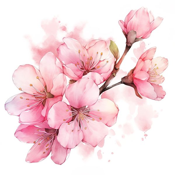Watercolor Sakura Flowers Clipart: Pink Cherry Blossom Art (JPG, PNG) — image 7