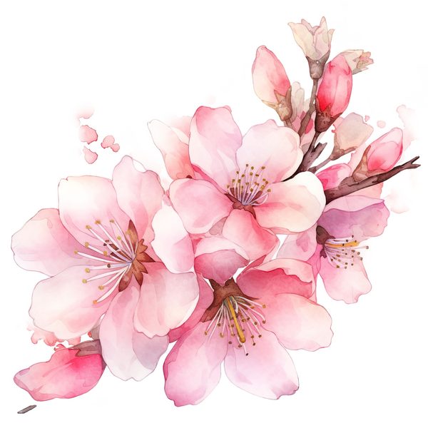Watercolor Sakura Flowers Clipart: Pink Cherry Blossom Art (JPG, PNG) — image 8