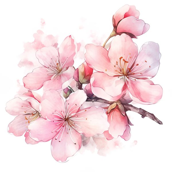 Watercolor Sakura Flowers Clipart: Pink Cherry Blossom Art (JPG, PNG) — image 10