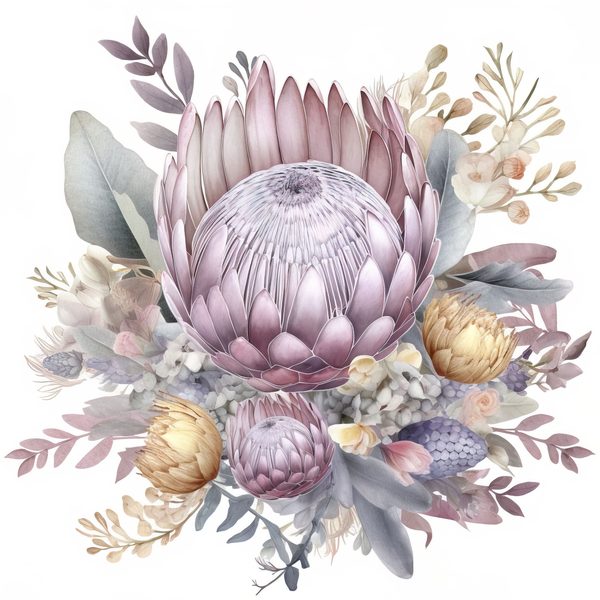 Watercolor Purple Protea Clipart Set: Transparent PNG Graphics (Commercial Use) — image 1