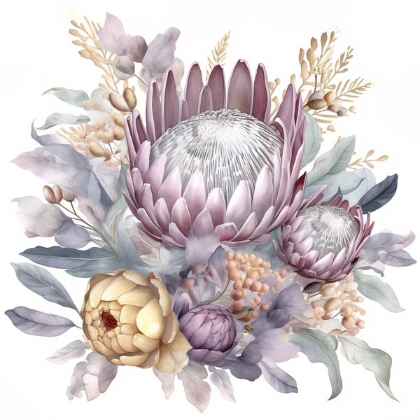 Watercolor Purple Protea Clipart Set: Transparent PNG Graphics (Commercial Use) — image 2