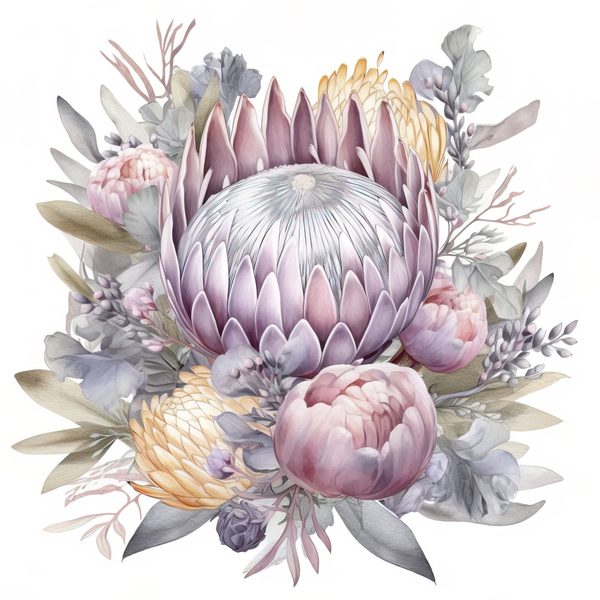 Watercolor Purple Protea Clipart Set: Transparent PNG Graphics (Commercial Use) — image 3