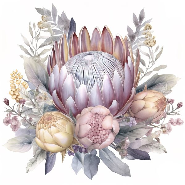 Watercolor Purple Protea Clipart Set: Transparent PNG Graphics (Commercial Use) — image 4