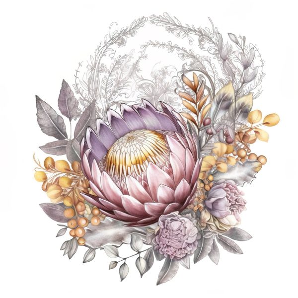 Watercolor Purple Protea Clipart Set: Transparent PNG Graphics (Commercial Use) — image 5