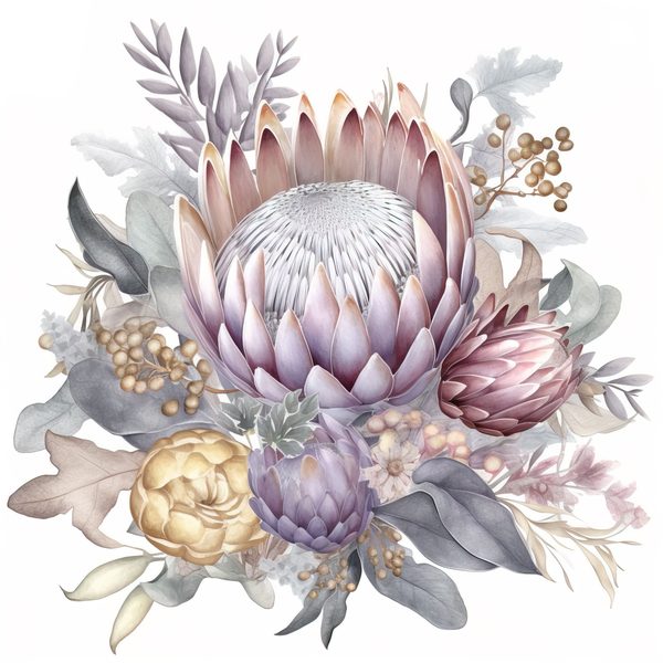 Watercolor Purple Protea Clipart Set: Transparent PNG Graphics (Commercial Use) — image 7