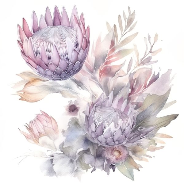 Watercolor Purple Protea Clipart Set: Transparent PNG Graphics (Commercial Use) — image 9