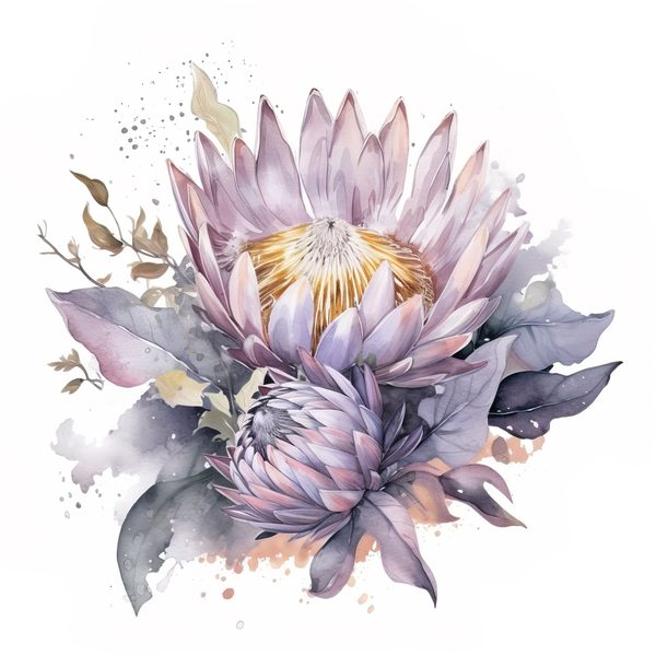 Watercolor Purple Protea Clipart Set: Transparent PNG Graphics (Commercial Use) — image 11