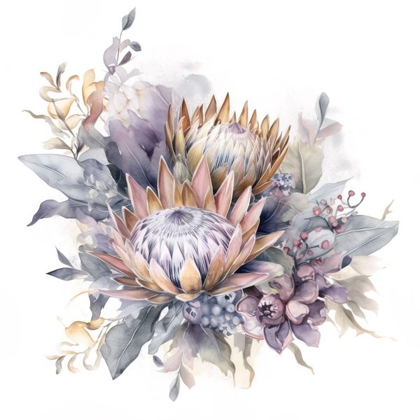 Watercolor Purple Protea Clipart Set: Transparent PNG Graphics (Commercial Use) — image 12
