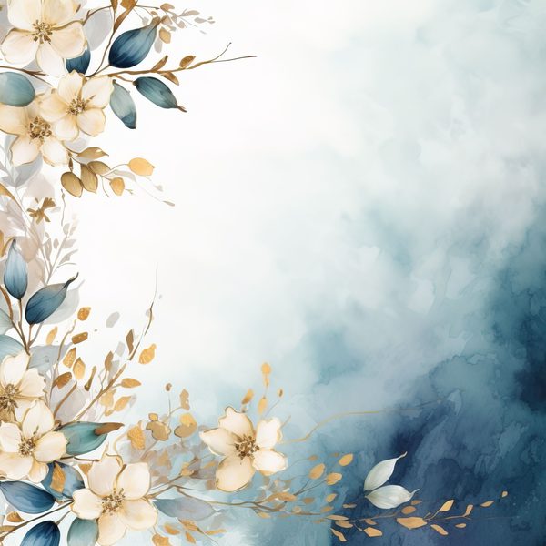 Dusty Blue Floral Digital Paper: Watercolor Flower Graphics (JPG, 300 DPI) — image 1