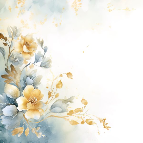 Blue & Mustard Floral Digital Paper: Watercolor Flower Graphics (300 DPI JPG) — image 3