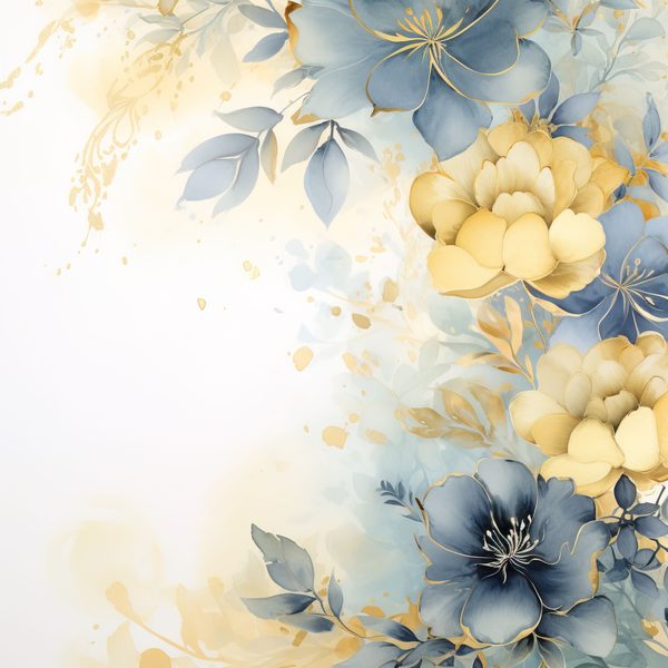Blue & Mustard Floral Digital Paper: Watercolor Flower Graphics (300 DPI JPG) — image 4