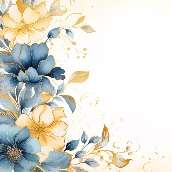 Blue & Mustard Floral Digital Paper: Watercolor Flower Graphics (300 DPI JPG) — image 6