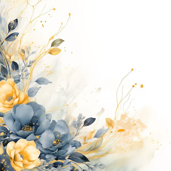 Blue & Mustard Floral Digital Paper: Watercolor Flower Graphics (300 DPI JPG) — image 8