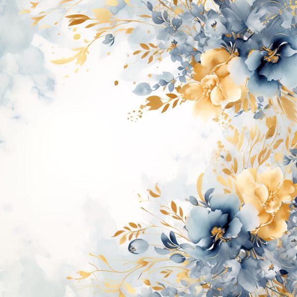 Blue & Mustard Floral Digital Paper: Watercolor Flower Graphics (300 DPI JPG) — image 9