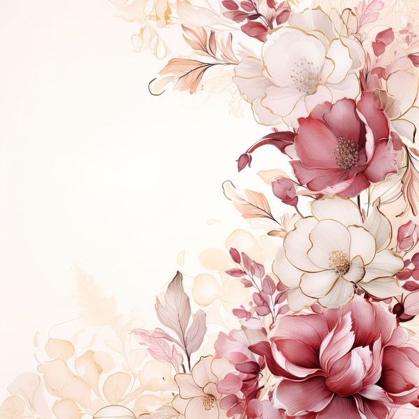 Floral Digital Paper: Maroon & Ivory Watercolor Flowers (300 DPI JPG) — image 1