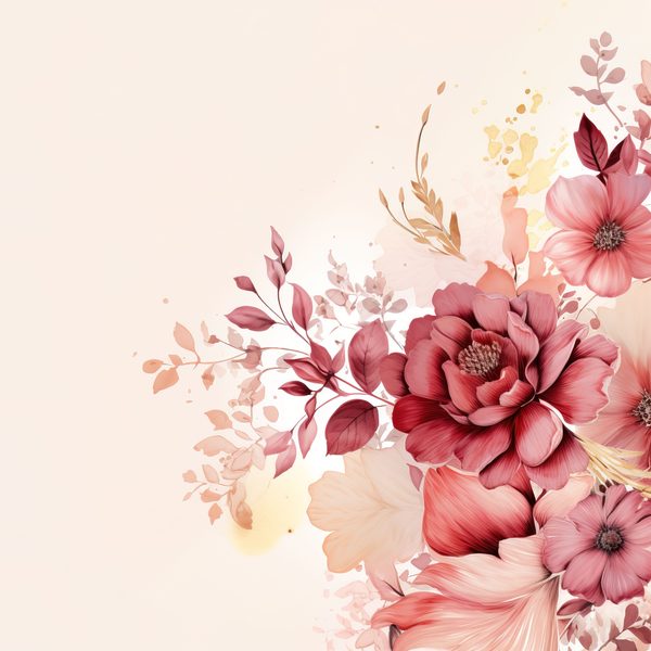 Floral Digital Paper: Maroon & Ivory Watercolor Flowers (300 DPI JPG) — image 2