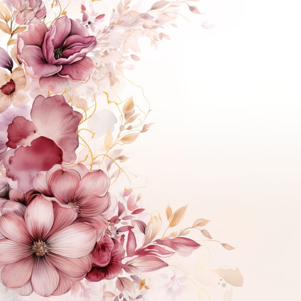 Floral Digital Paper: Maroon & Ivory Watercolor Flowers (300 DPI JPG) — image 3