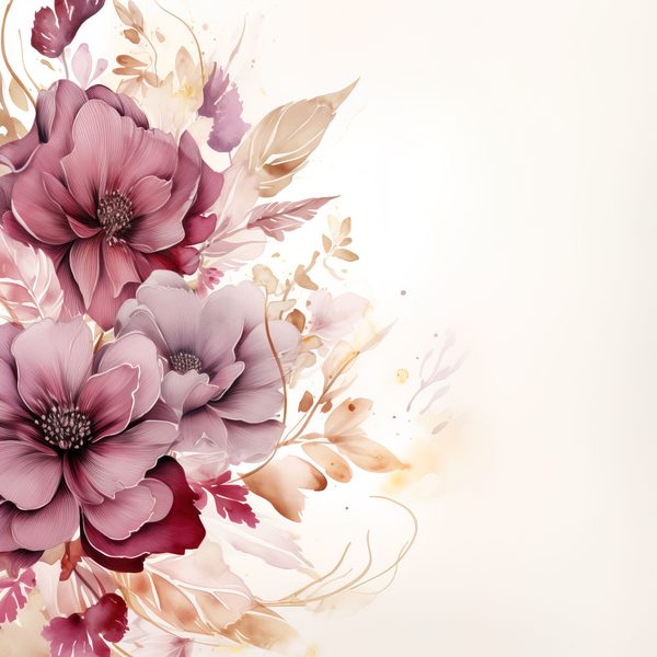 Floral Digital Paper: Maroon & Ivory Watercolor Flowers (300 DPI JPG) — image 8