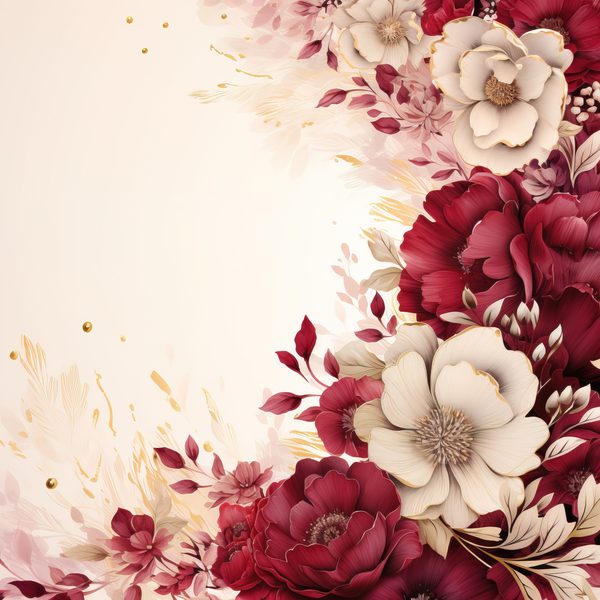 Floral Digital Paper: Maroon & Ivory Watercolor Flowers (300 DPI JPG) — image 9