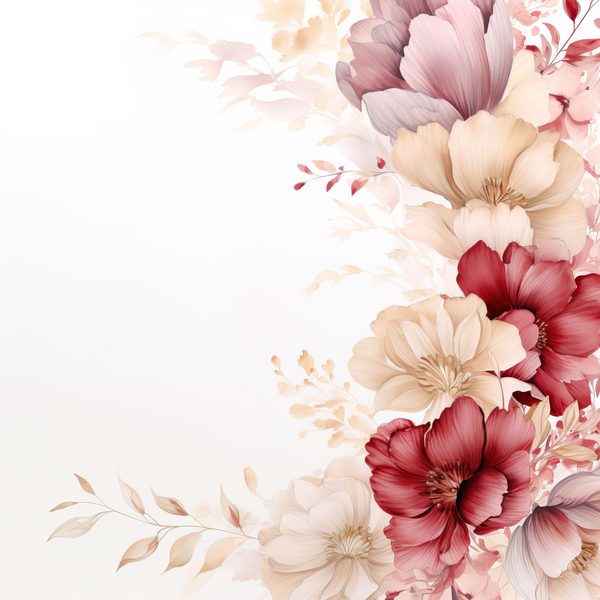 Floral Digital Paper: Maroon & Ivory Watercolor Flowers (300 DPI JPG) — image 10