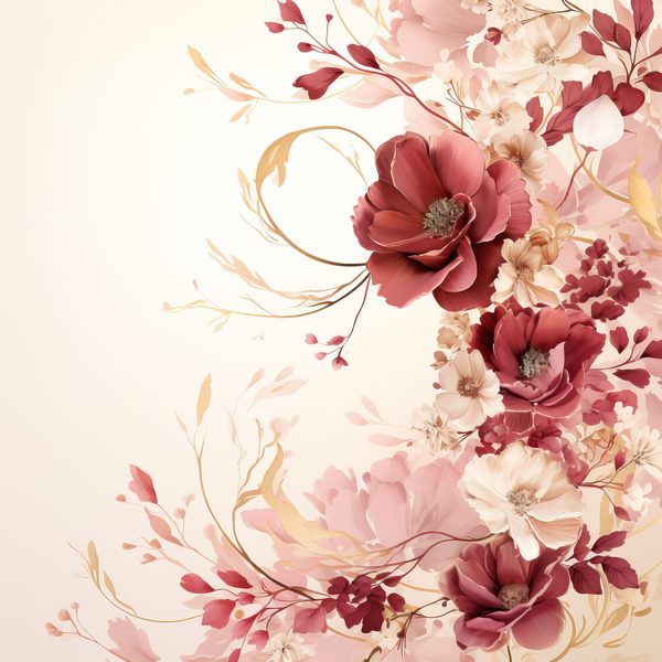 Floral Digital Paper: Maroon & Ivory Watercolor Flowers (300 DPI JPG) — image 12
