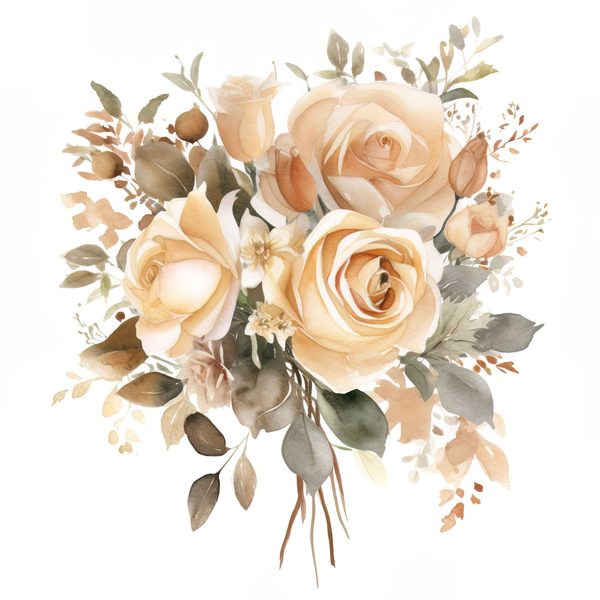 Watercolor Beige Rose Bouquet Clipart: Floral Design Elements (JPG, PNG) — image 2