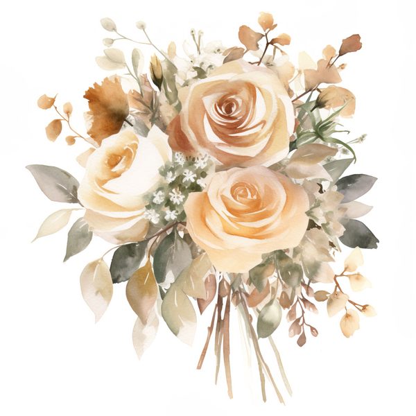 Watercolor Beige Rose Bouquet Clipart: Floral Design Elements (JPG, PNG) — image 3