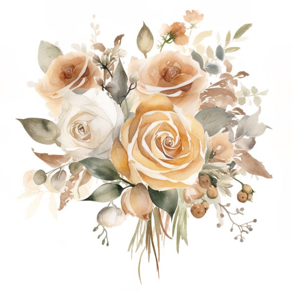 Watercolor Beige Rose Bouquet Clipart: Floral Design Elements (JPG, PNG) — image 4