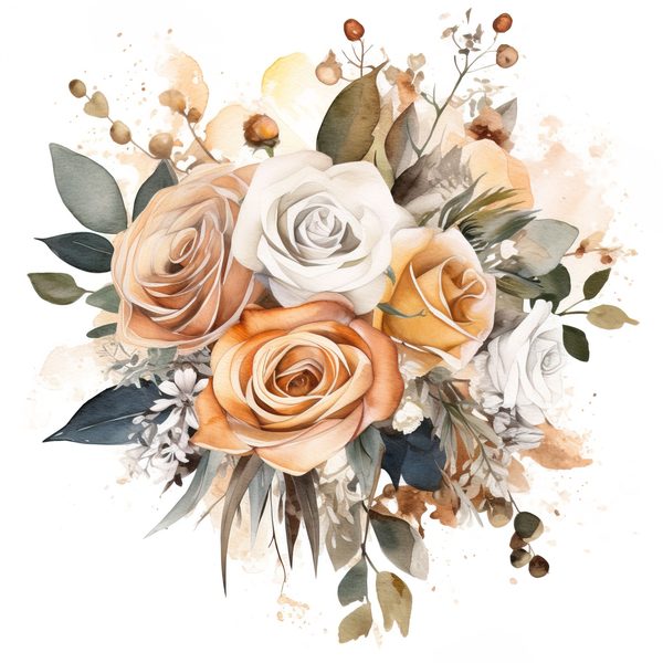 Watercolor Beige Rose Bouquet Clipart: Floral Design Elements (JPG, PNG) — image 5