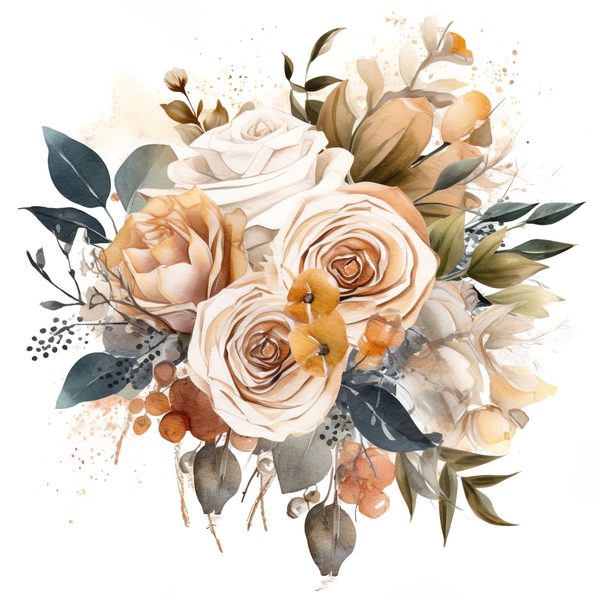 Watercolor Beige Rose Bouquet Clipart: Floral Design Elements (JPG, PNG) — image 6