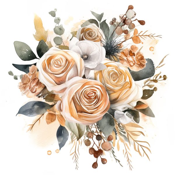 Watercolor Beige Rose Bouquet Clipart: Floral Design Elements (JPG, PNG) — image 7