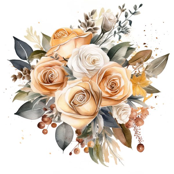 Watercolor Beige Rose Bouquet Clipart: Floral Design Elements (JPG, PNG) — image 8