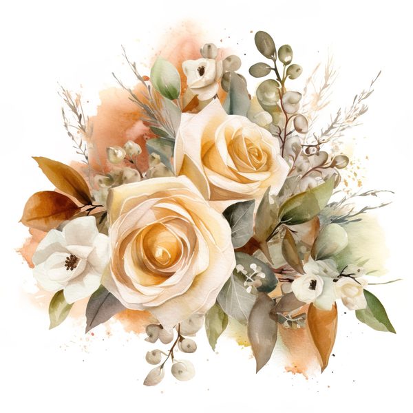 Watercolor Beige Rose Bouquet Clipart: Floral Design Elements (JPG, PNG) — image 9