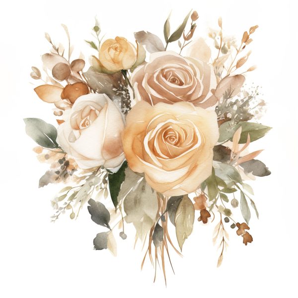 Watercolor Beige Rose Bouquet Clipart: Floral Design Elements (JPG, PNG) — image 10