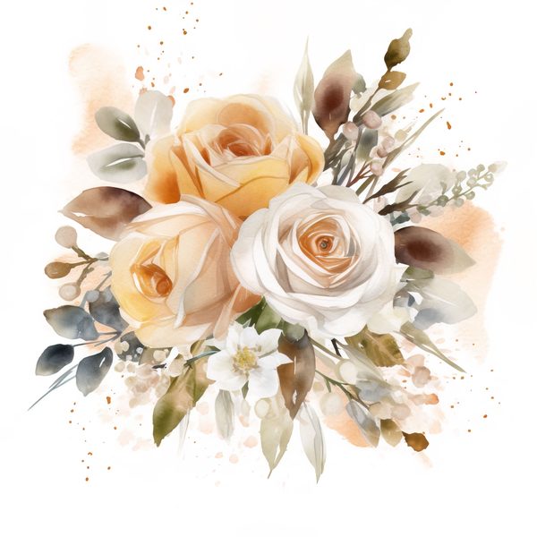 Watercolor Beige Rose Bouquet Clipart: Floral Design Elements (JPG, PNG) — image 11