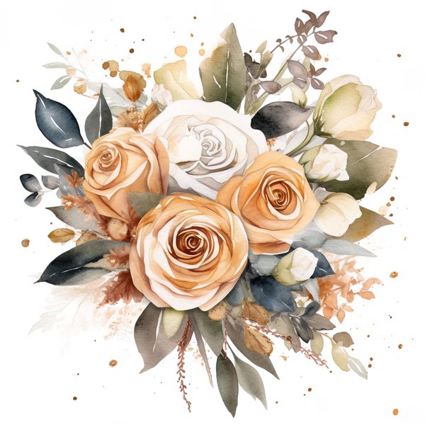 Watercolor Beige Rose Bouquet Clipart: Floral Design Elements (JPG, PNG) — image 12