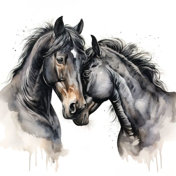 Watercolor Black Thoroughbred Horse Portrait Art: Stallion & Mare PNG Clipart (Commercial Use) — image 2