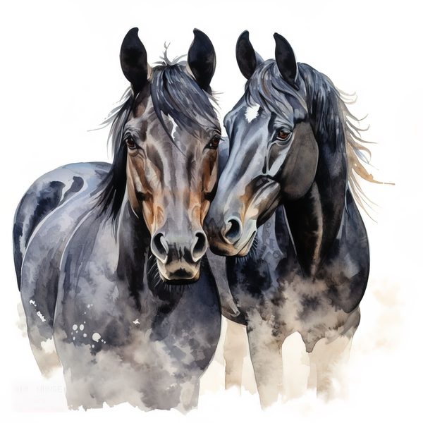 Watercolor Black Thoroughbred Horse Portrait Art: Stallion & Mare PNG Clipart (Commercial Use) — image 3