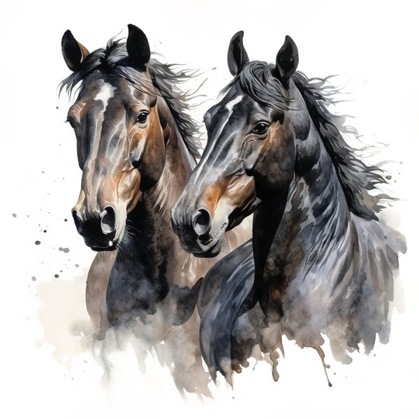 Watercolor Black Thoroughbred Horse Portrait Art: Stallion & Mare PNG Clipart (Commercial Use) — image 4