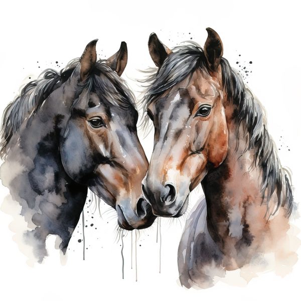 Watercolor Black Thoroughbred Horse Portrait Art: Stallion & Mare PNG Clipart (Commercial Use) — image 5